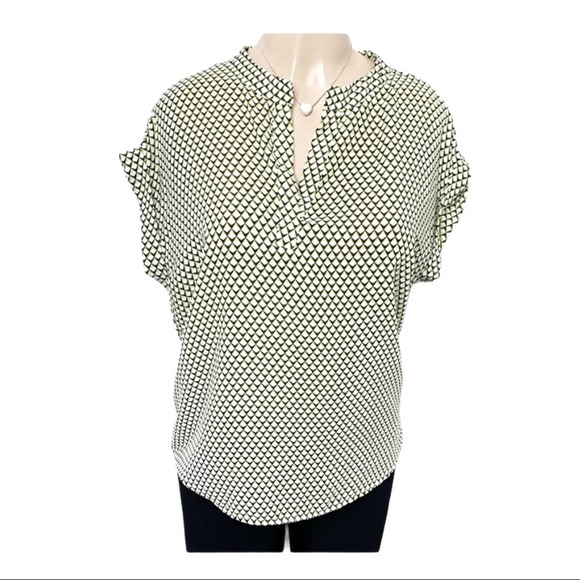 Pleione Tops - PLEIONE Abstract Pop-Over Blouse Yellow S